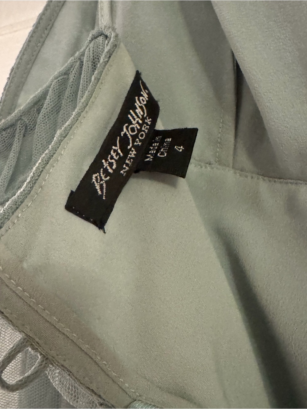 Betsey Johnson Sage Green Tulle Dress with Teal Floral Hem - Picture 3 of 5